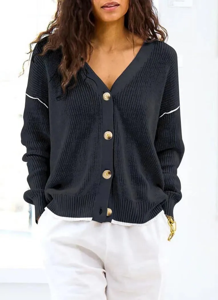Allimy Womens Slouchy Contrast Tipping Imitation Cashmere Short Cardigan Sweaters for Women Fall Fashion 2025 Trendy Coats