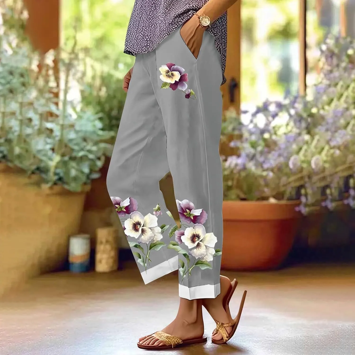 Alzheimer Pants for Women 2024 Linen Capri Pants Cropped Palazzo Trousers Boho High Waisted Tapered Harem Pants