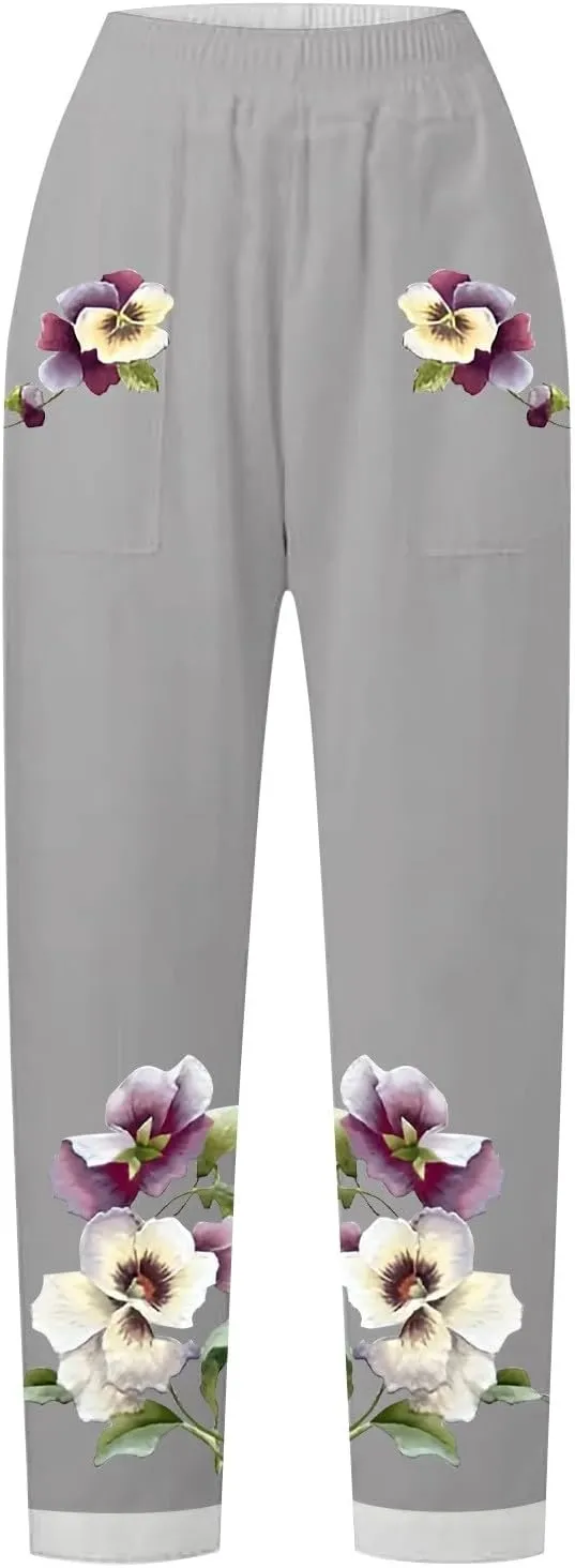 Alzheimer Pants for Women 2024 Linen Capri Pants Cropped Palazzo Trousers Boho High Waisted Tapered Harem Pants