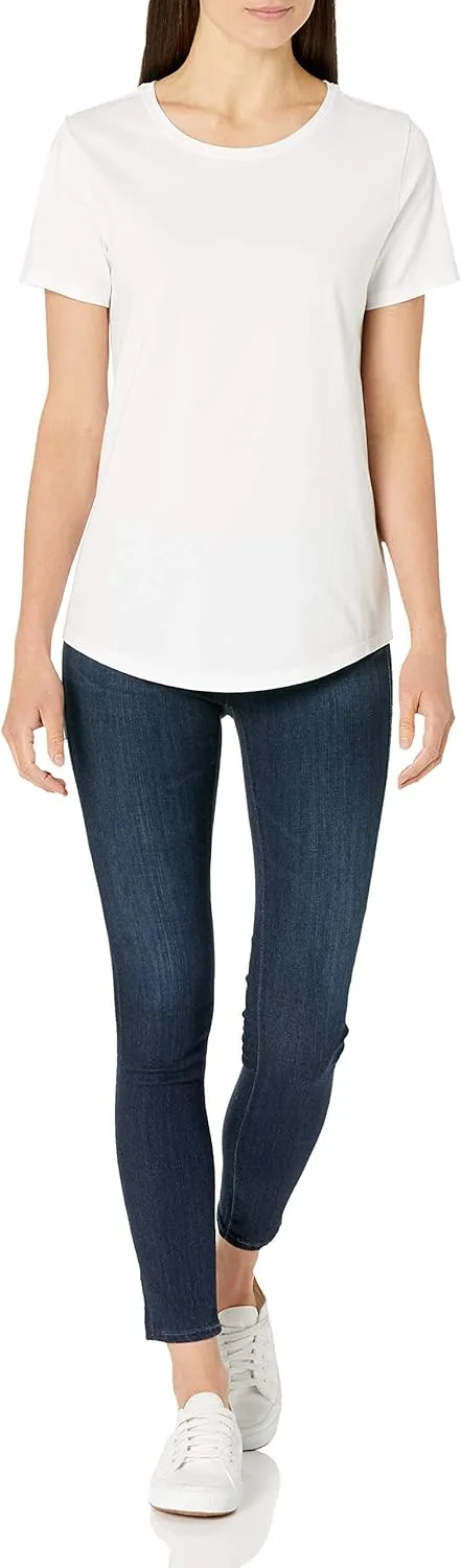 Amazon Essentials Women's Classic-Fit 100% Cotton Short-Sleeve Crewneck T-Shirt (Available in Plus Size), Pack of 2