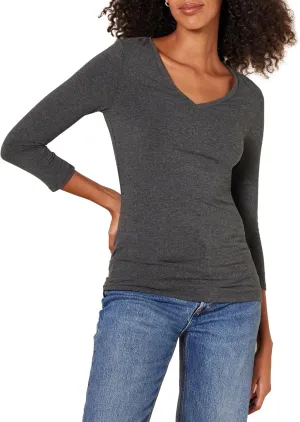 Amazon Essentials Women's Classic-Fit 3/4 Sleeve V-Neck T-Shirt (Available in Plus Size), Multipacks