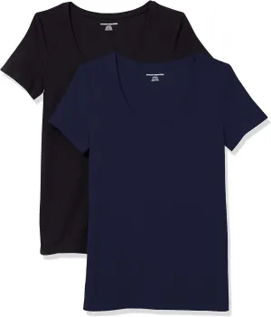 Amazon Essentials Women's Classic-Fit Short-Sleeve Scoop Neck T-Shirt (Available in Plus Size), Pack of 2