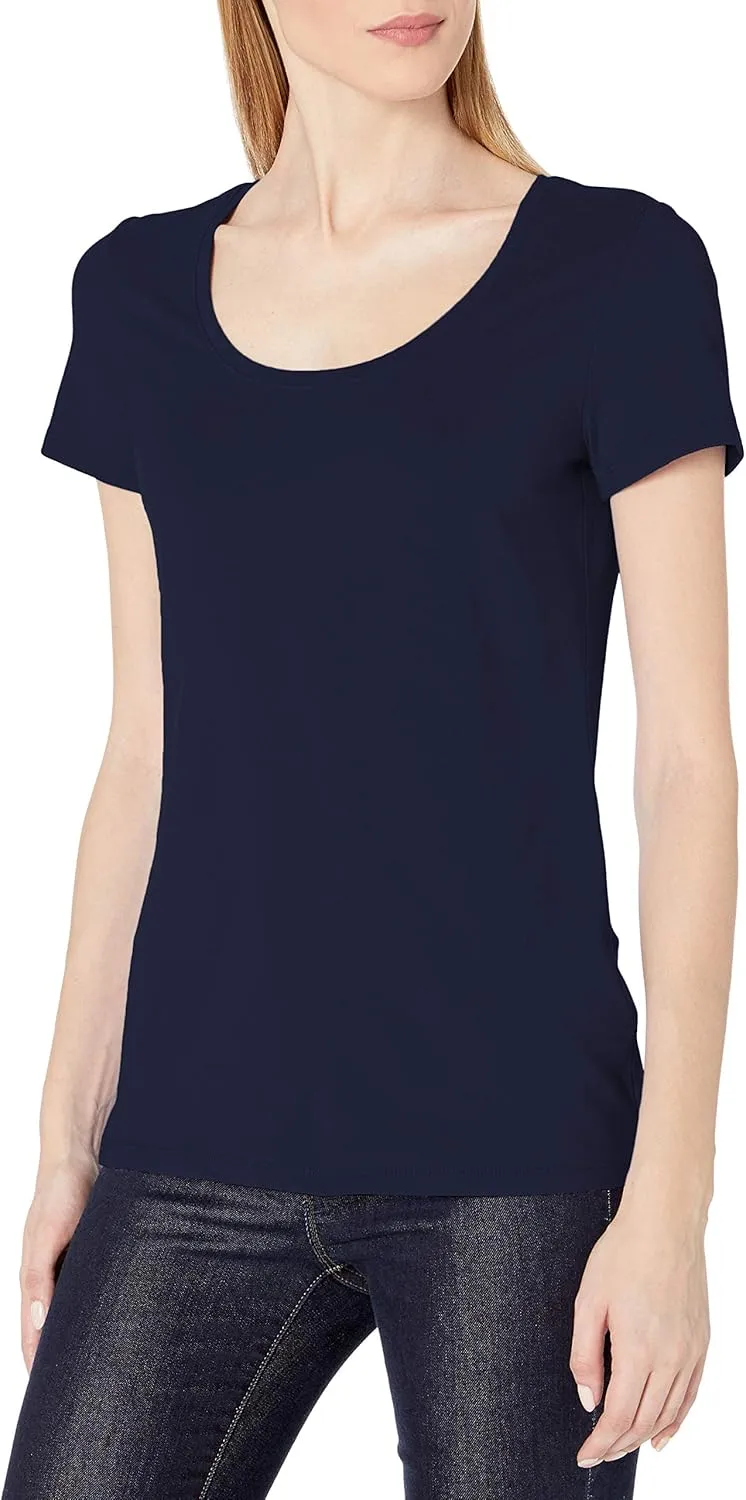 Amazon Essentials Women's Classic-Fit Short-Sleeve Scoop Neck T-Shirt (Available in Plus Size), Pack of 2