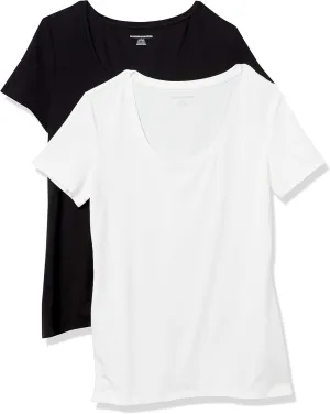 Amazon Essentials Women's Classic-Fit Short-Sleeve Scoop Neck T-Shirt (Available in Plus Size), Pack of 2