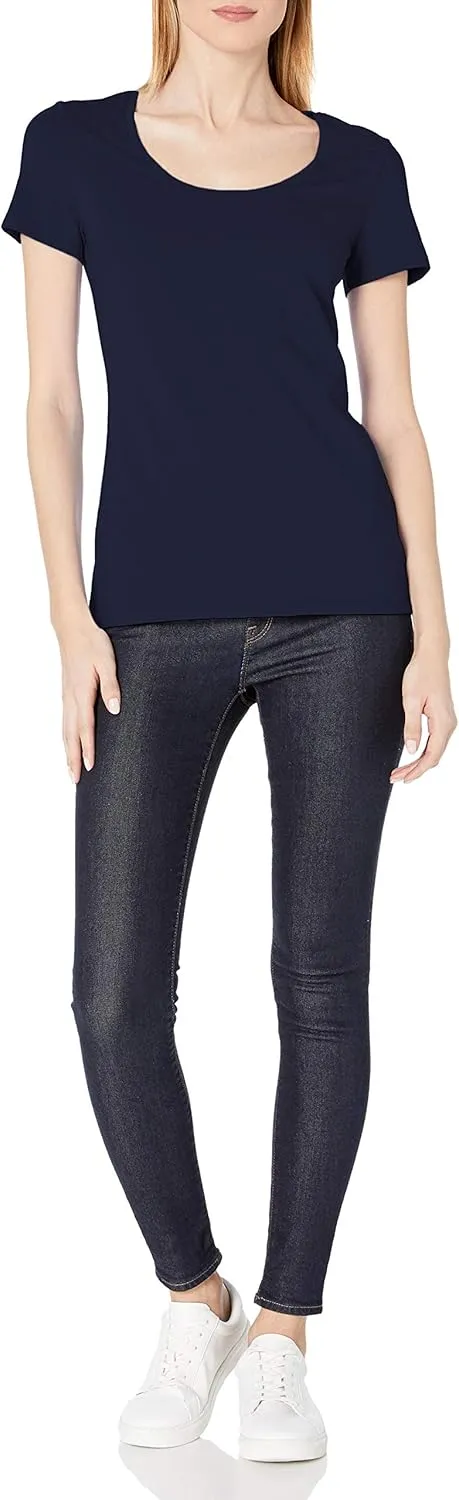 Amazon Essentials Women's Classic-Fit Short-Sleeve Scoop Neck T-Shirt (Available in Plus Size), Pack of 2
