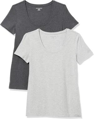 Amazon Essentials Women's Classic-Fit Short-Sleeve Scoop Neck T-Shirt (Available in Plus Size), Pack of 2