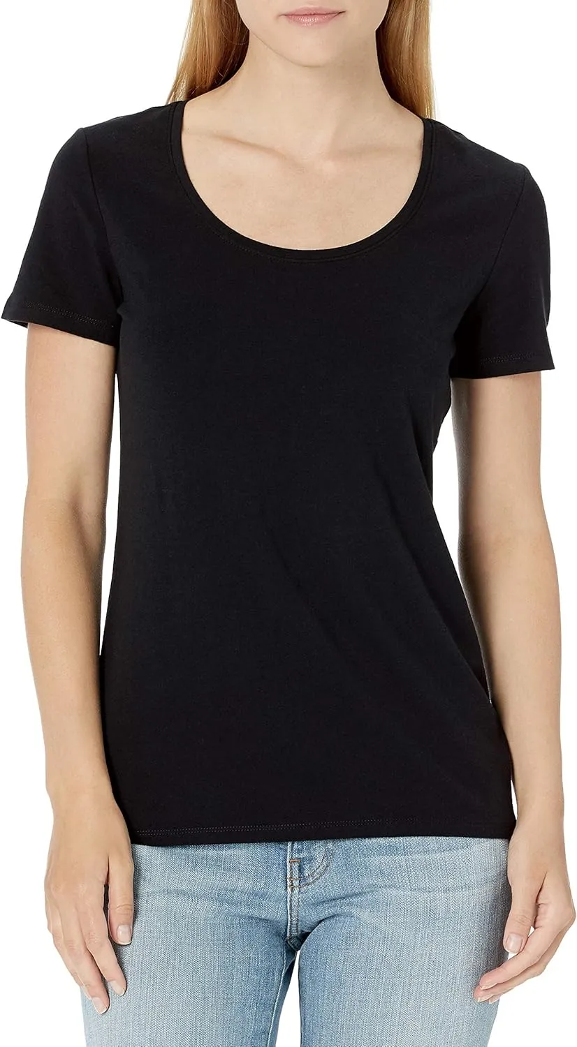 Amazon Essentials Women's Classic-Fit Short-Sleeve Scoop Neck T-Shirt (Available in Plus Size), Pack of 2
