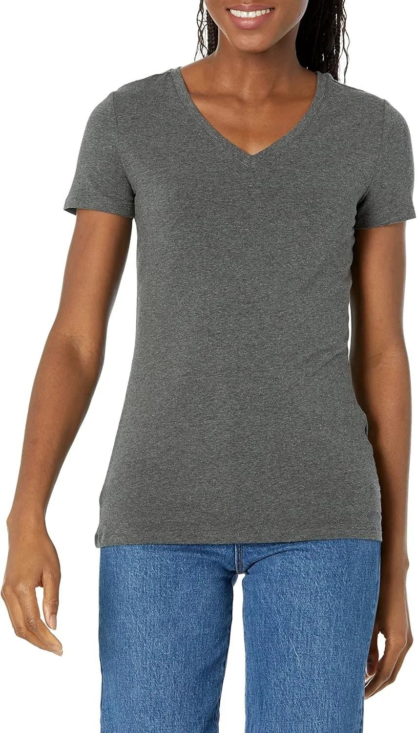 Amazon Essentials Women's Classic-Fit Short-Sleeve V-Neck T-Shirt, Multipacks
