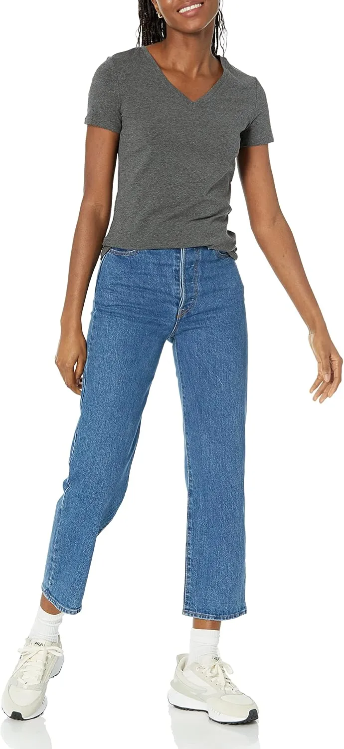 Amazon Essentials Women's Classic-Fit Short-Sleeve V-Neck T-Shirt, Multipacks