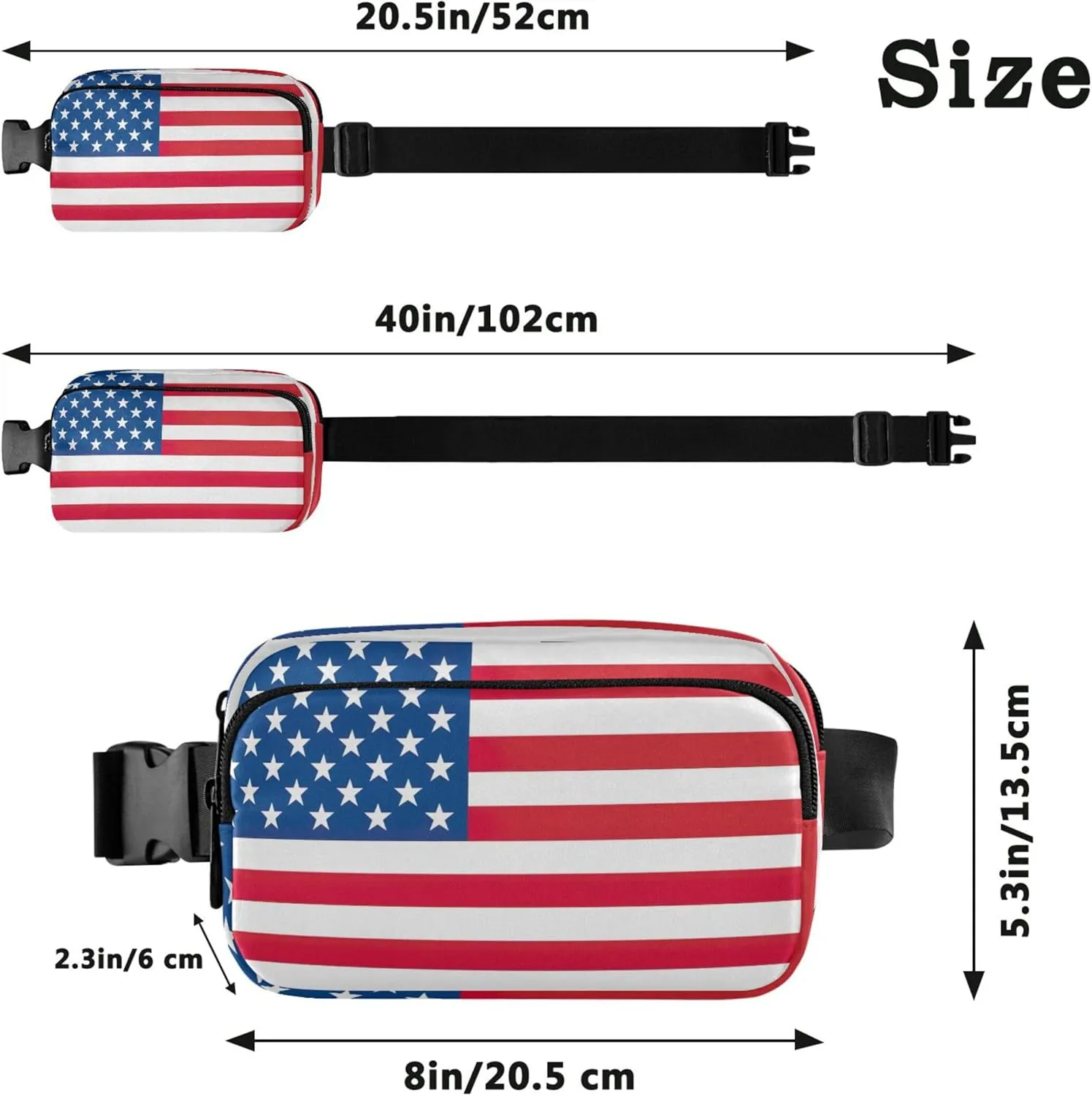 American USA Flag Fanny Packs Women Anti Theft Belt Bag Waterproof Flower Crossbody Waist Purse