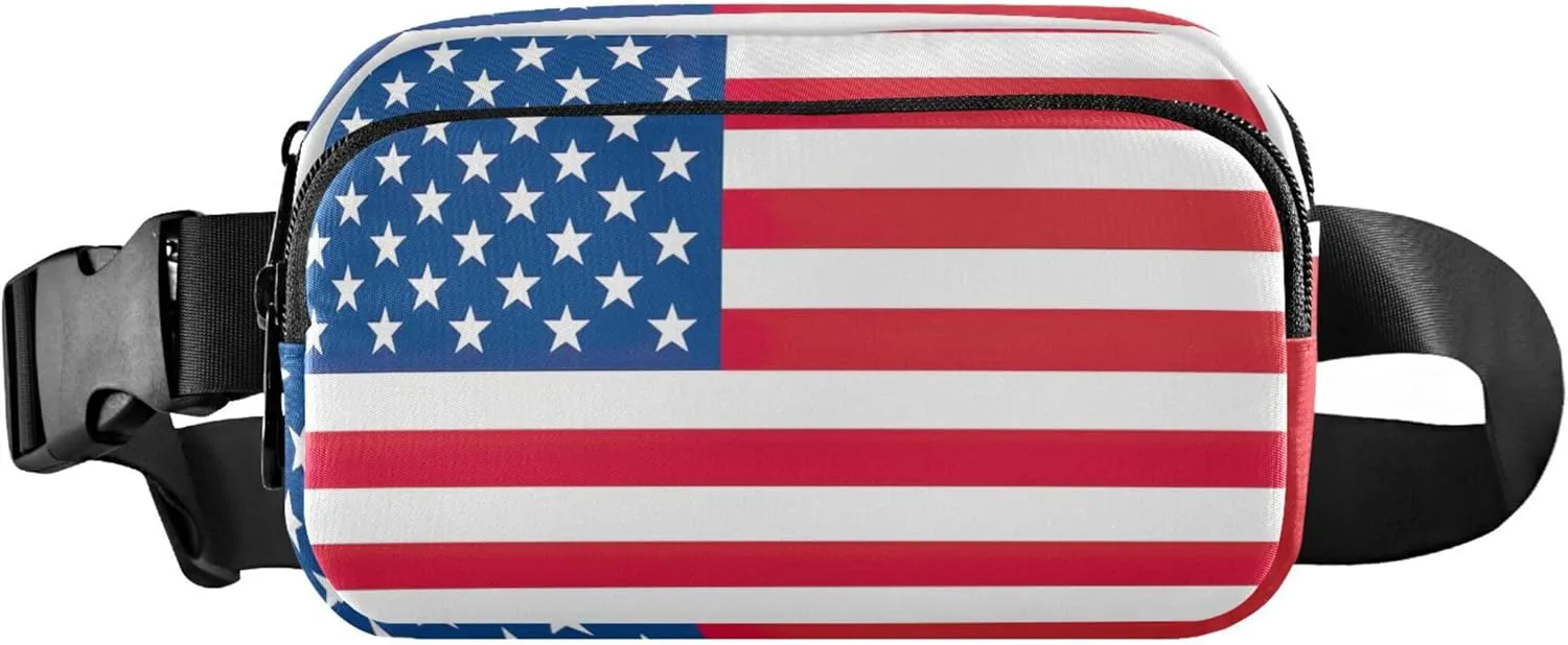 American USA Flag Fanny Packs Women Anti Theft Belt Bag Waterproof Flower Crossbody Waist Purse