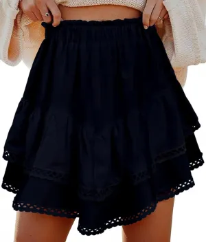 Ammiko Flowy Shorts for Women Summer Ruffle Tiered Skirt Casual Crochet Boho Skorts High Waist Mini Skirts Golf Tennis