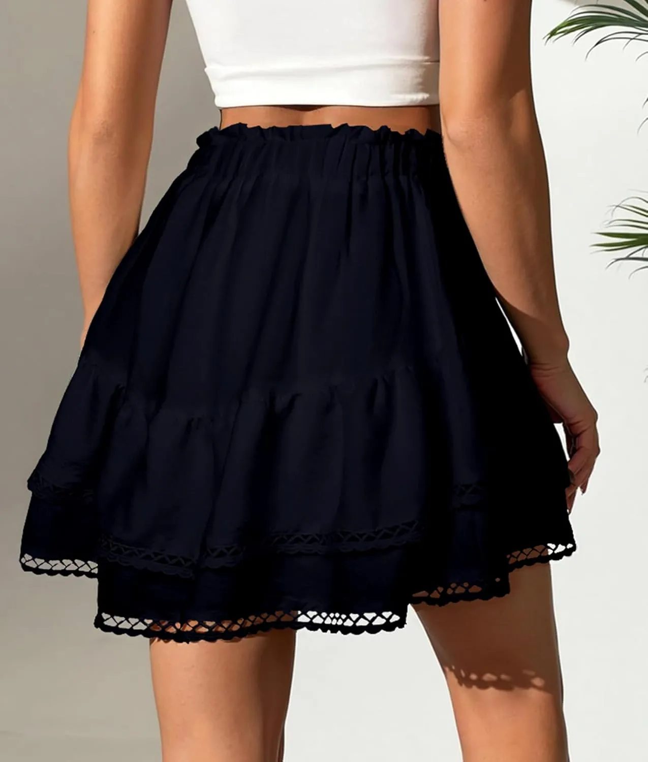 Ammiko Flowy Shorts for Women Summer Ruffle Tiered Skirt Casual Crochet Boho Skorts High Waist Mini Skirts Golf Tennis
