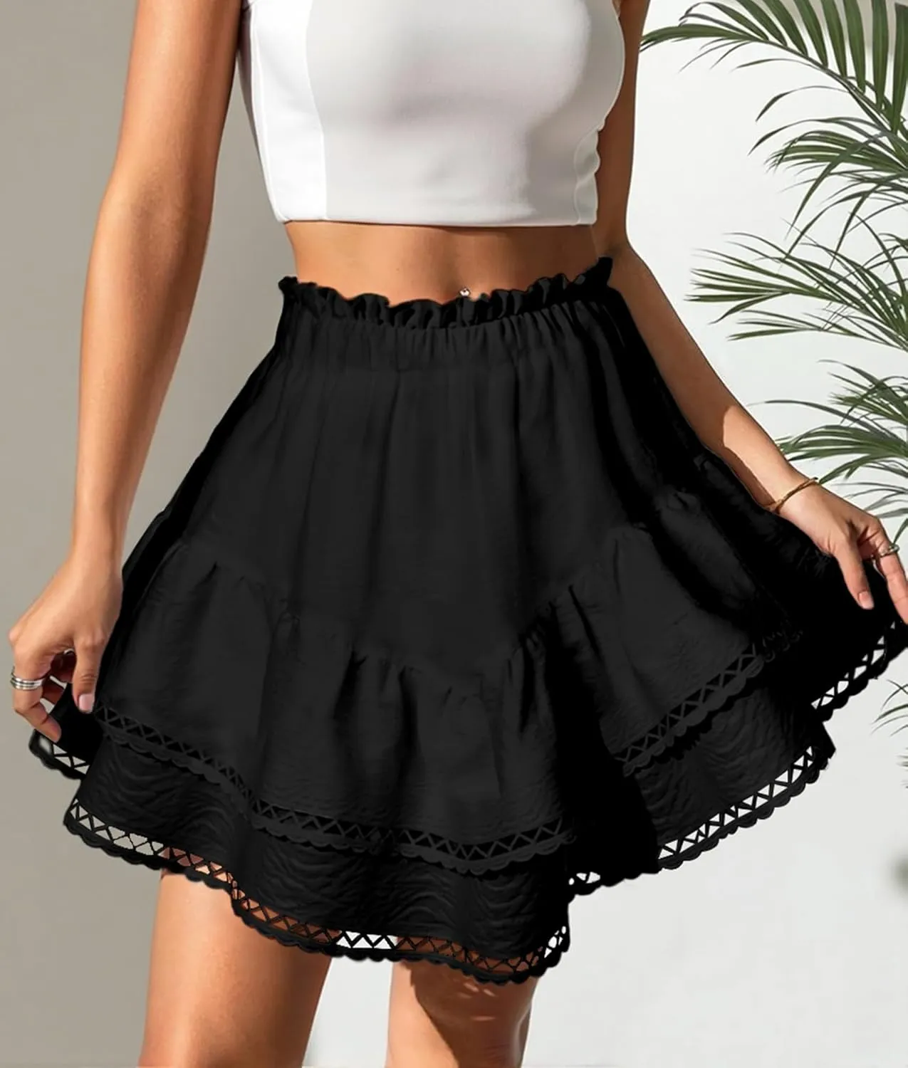 Ammiko Flowy Shorts for Women Summer Ruffle Tiered Skirt Casual Crochet Boho Skorts High Waist Mini Skirts Golf Tennis