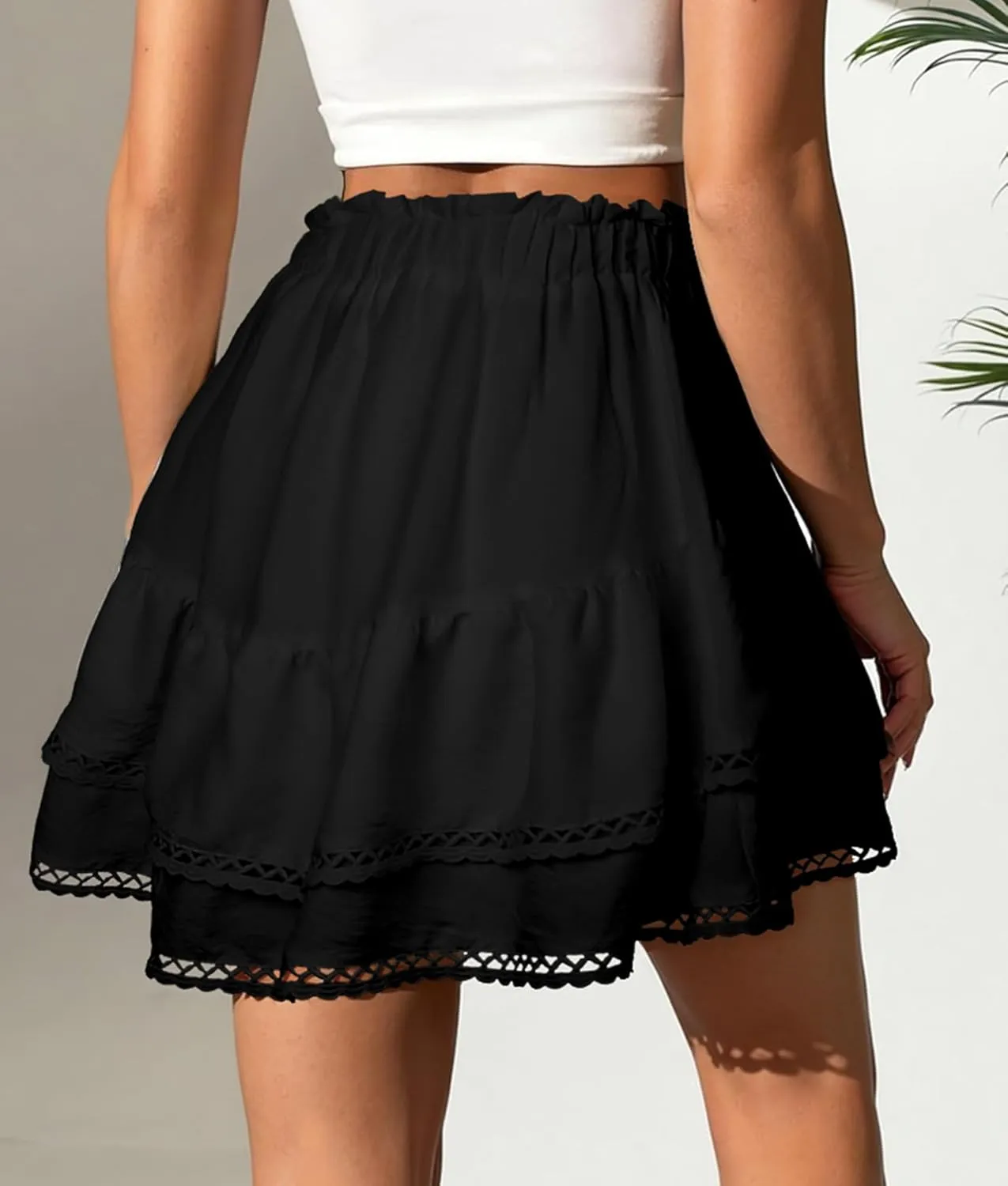 Ammiko Flowy Shorts for Women Summer Ruffle Tiered Skirt Casual Crochet Boho Skorts High Waist Mini Skirts Golf Tennis