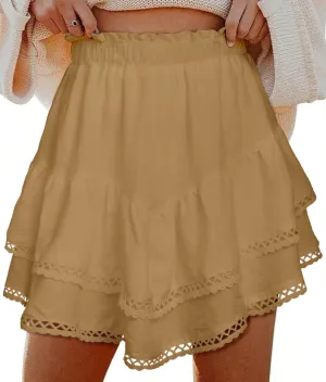 Ammiko Flowy Shorts for Women Summer Ruffle Tiered Skirt Casual Crochet Boho Skorts High Waist Mini Skirts Golf Tennis
