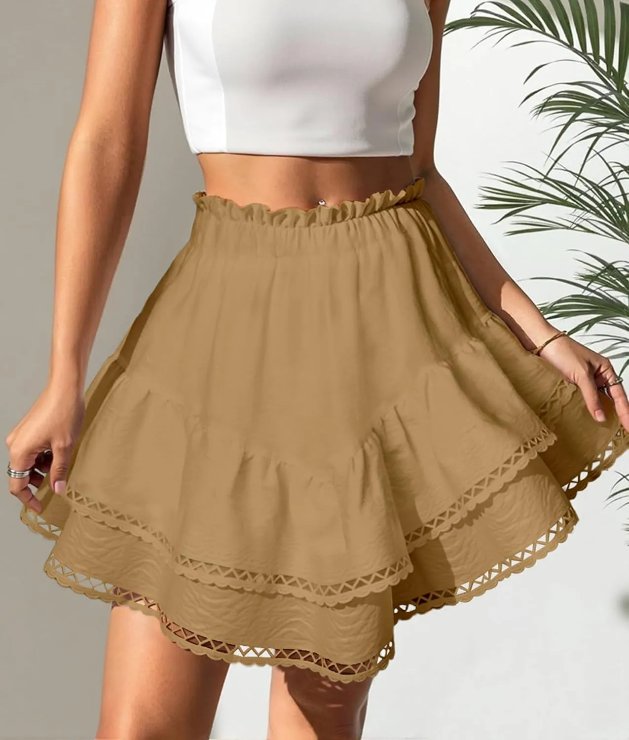 Ammiko Flowy Shorts for Women Summer Ruffle Tiered Skirt Casual Crochet Boho Skorts High Waist Mini Skirts Golf Tennis