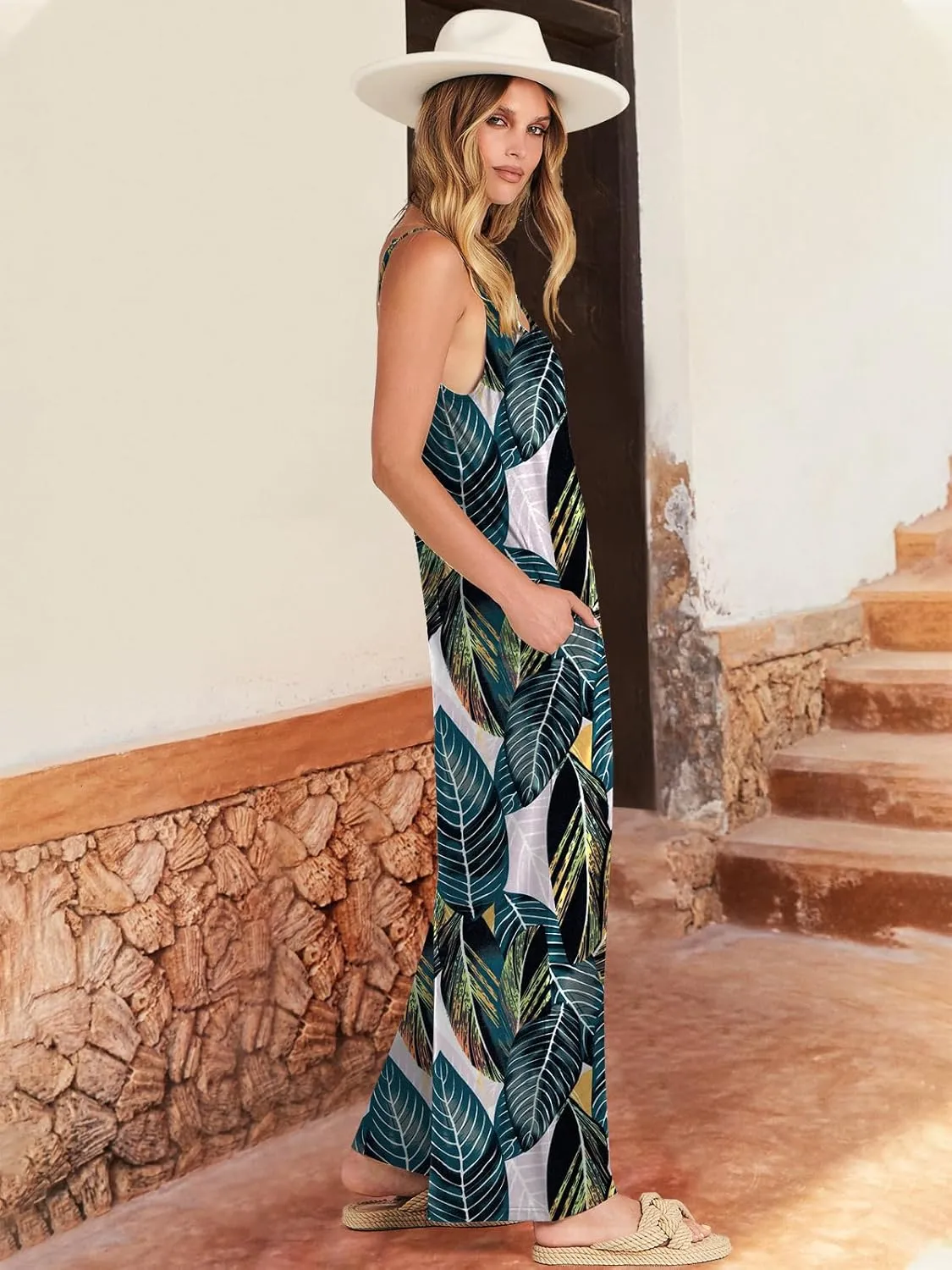 ANRABESS Women Summer Casual Sleeveless Spaghetti Strap Boho Wide Leg Jumpsuits Rompers Dressy 2025 Trendy Outfits Clothes