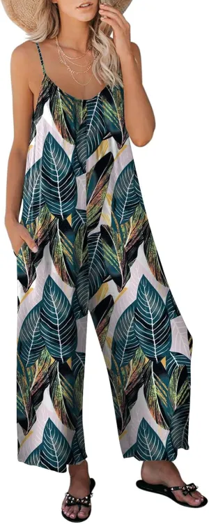 ANRABESS Women Summer Casual Sleeveless Spaghetti Strap Boho Wide Leg Jumpsuits Rompers Dressy 2025 Trendy Outfits Clothes