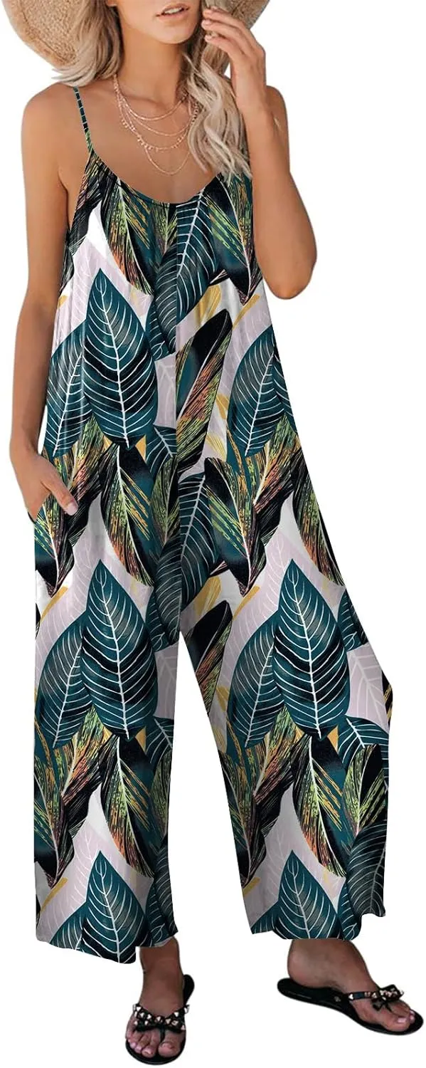 ANRABESS Women Summer Casual Sleeveless Spaghetti Strap Boho Wide Leg Jumpsuits Rompers Dressy 2025 Trendy Outfits Clothes