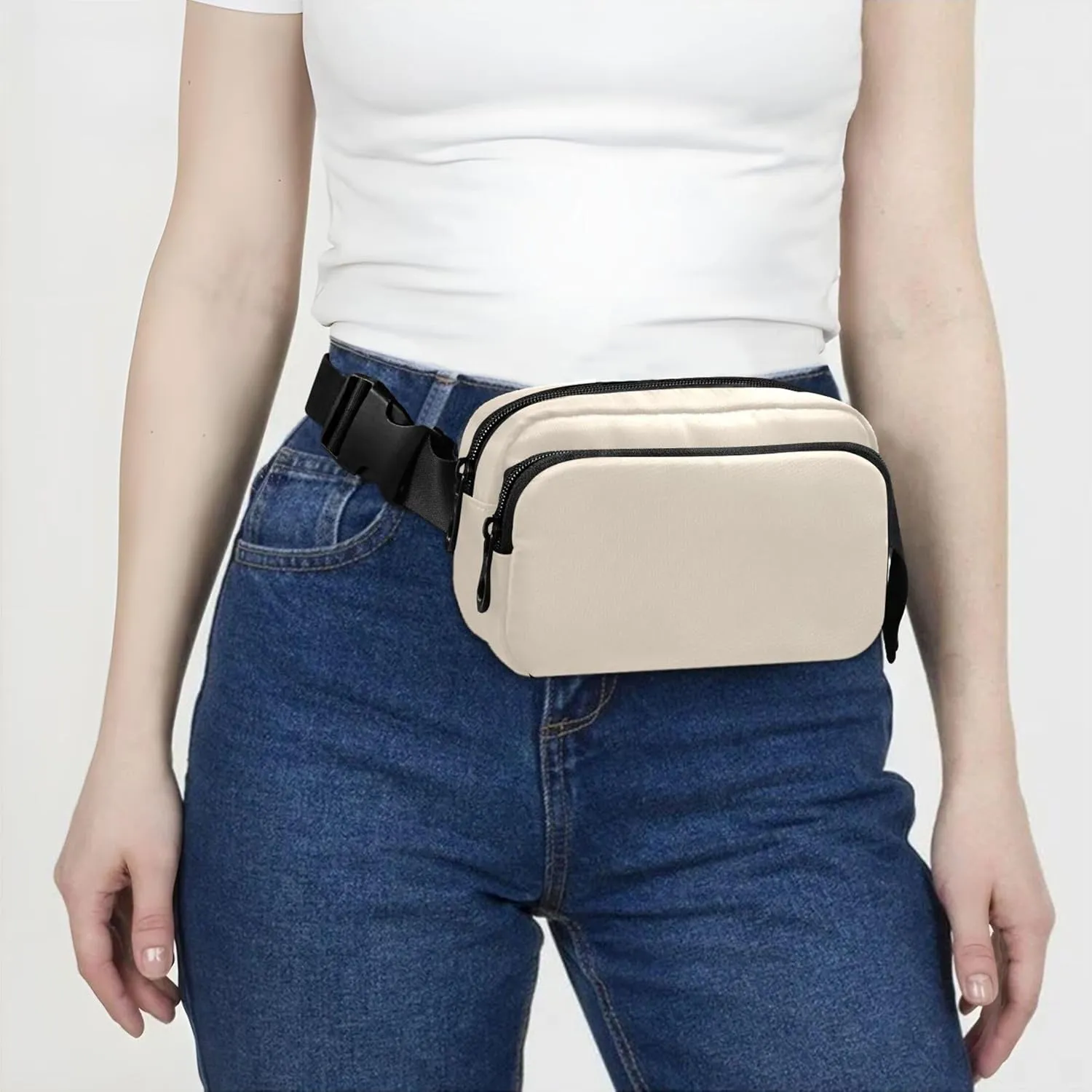 Antique White Women Fanny Pack Designer Hip Pouch Belt Bag Waterproof Crossbody Waist Pack