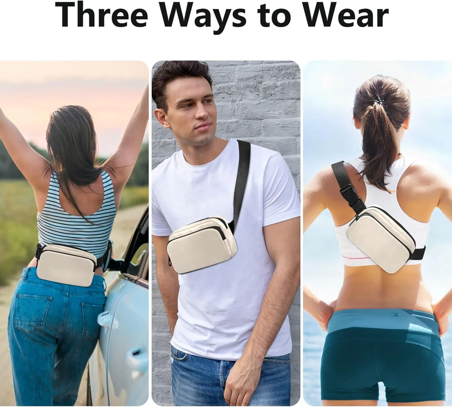 Antique White Women Fanny Pack Designer Hip Pouch Belt Bag Waterproof Crossbody Waist Pack