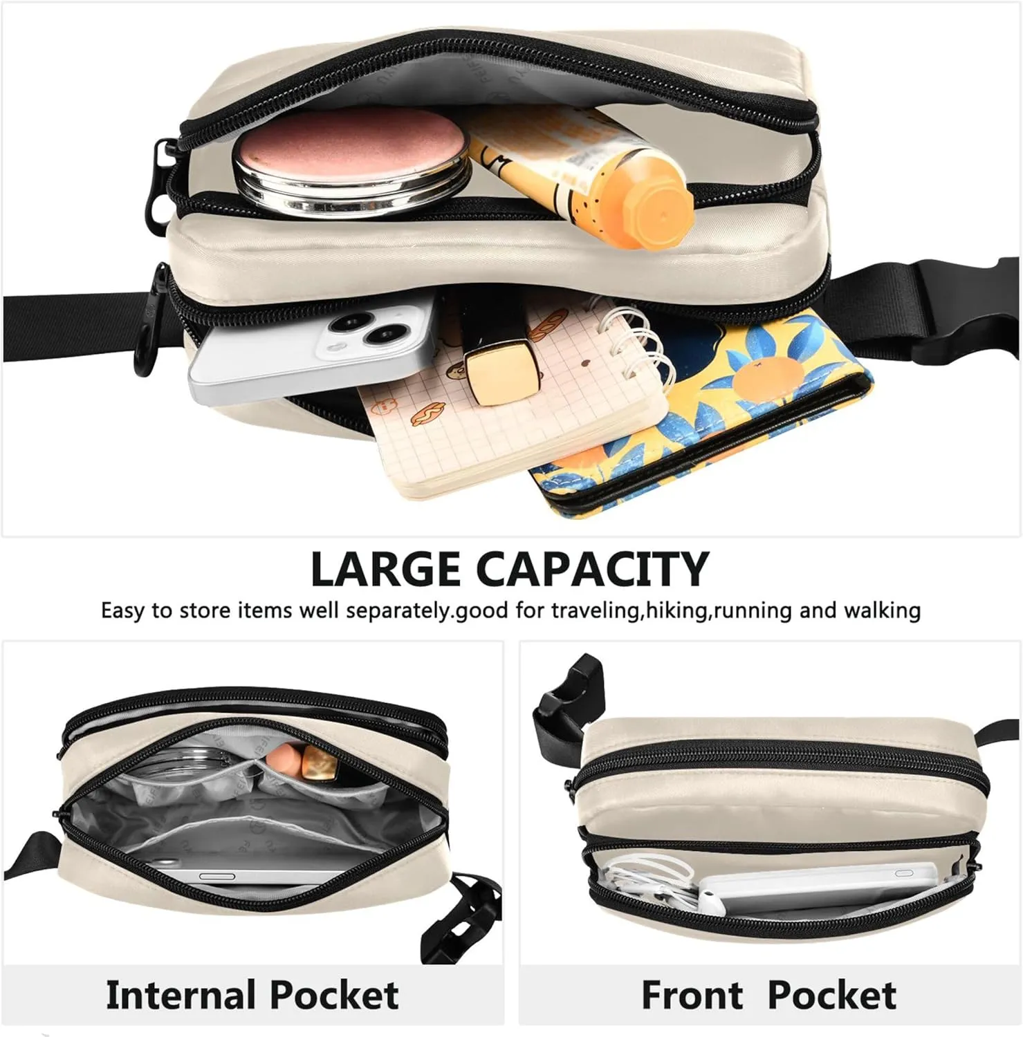 Antique White Women Fanny Pack Designer Hip Pouch Belt Bag Waterproof Crossbody Waist Pack