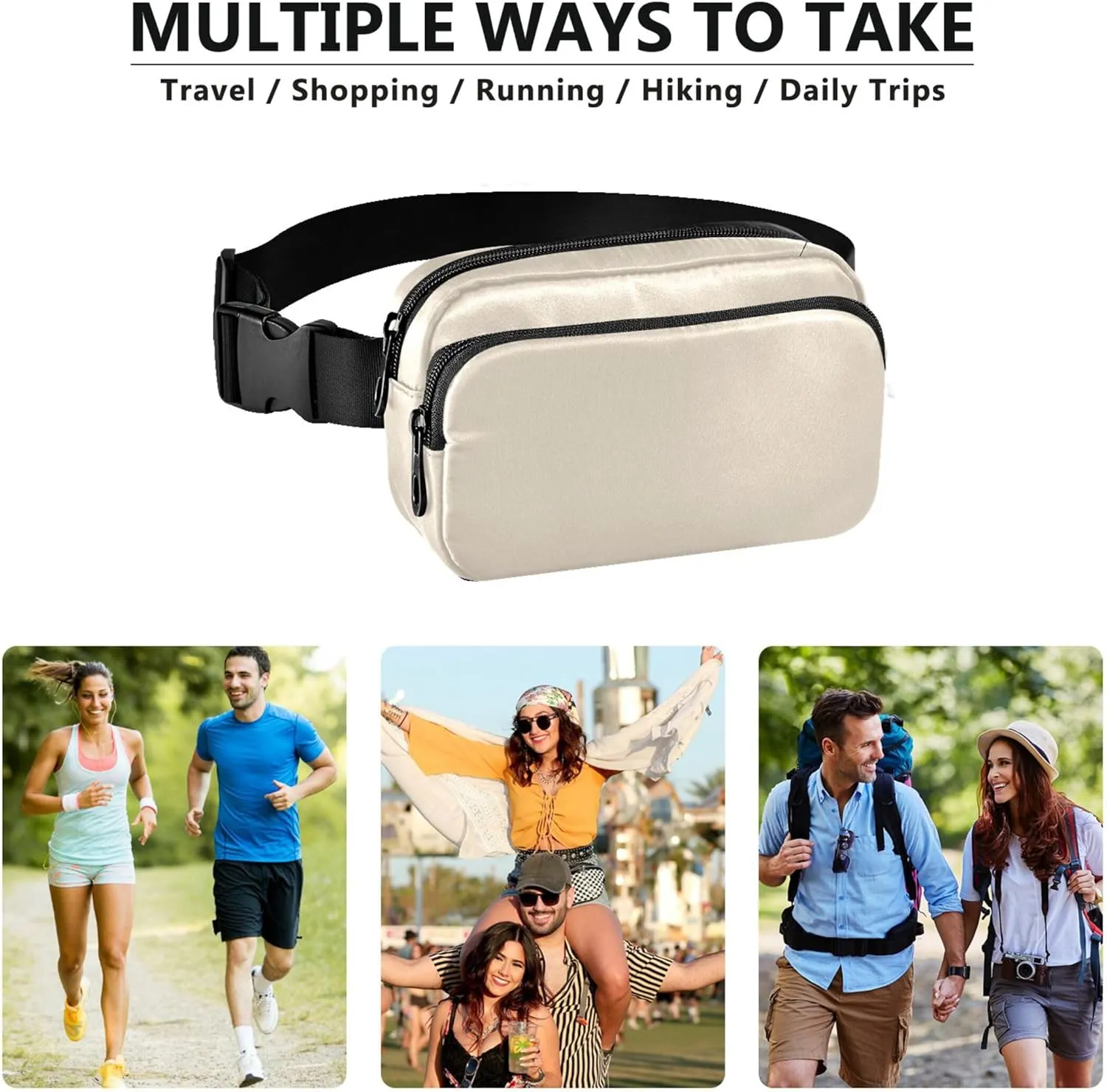 Antique White Women Fanny Pack Designer Hip Pouch Belt Bag Waterproof Crossbody Waist Pack