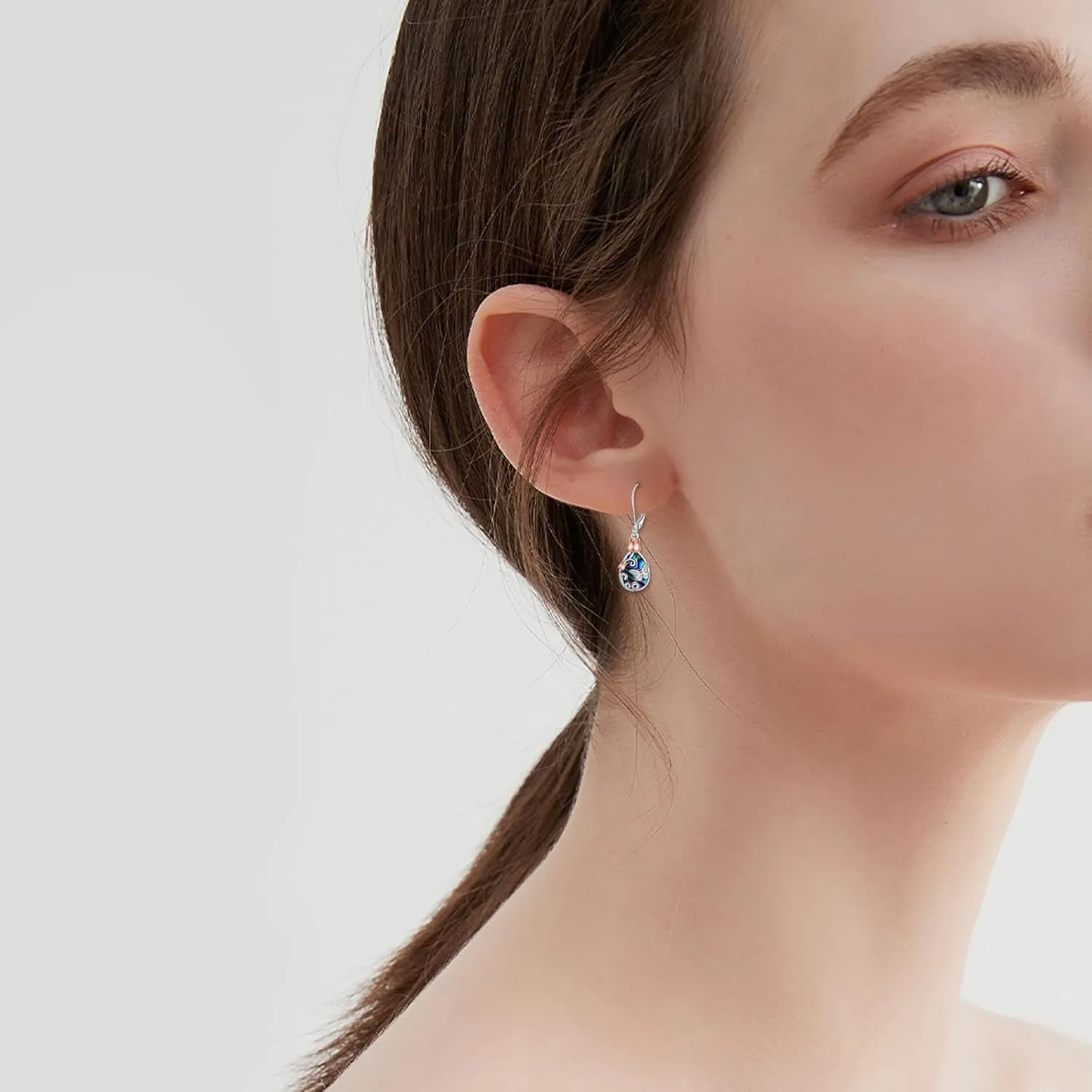 AOBOCO Butterfly/Dragonfly/Bee Leverback Earrings 925 Sterling Silver Rose Lotus Tulip Flower Filigree Dangle Earrings Teardrop Moonstone Larimar Turquoise Abalone Shell Jewelry Birthday Gifts for Women
