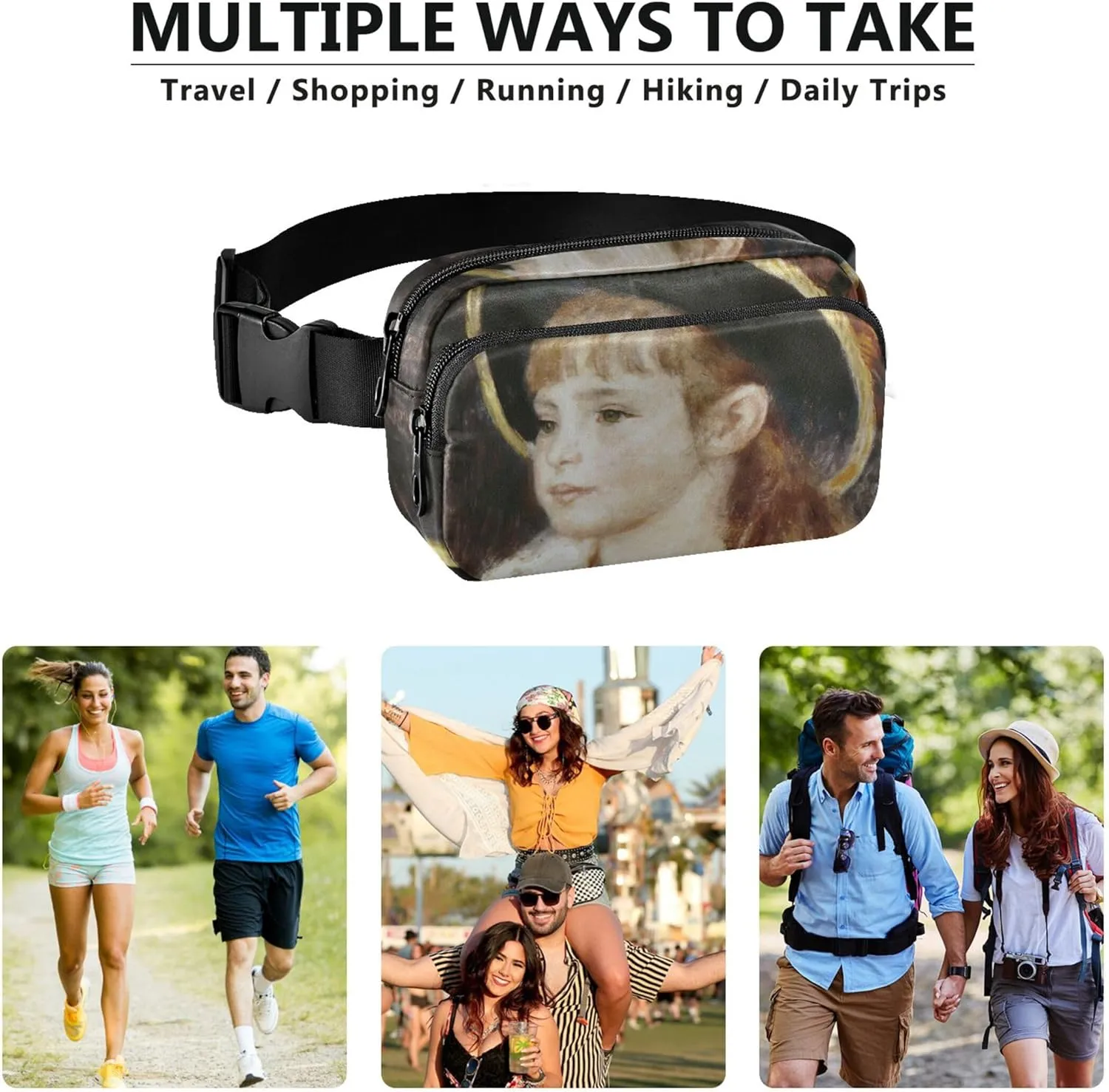 Auguste Renoir Prints Little Irene Fanny Pack for Women Neon Hip Pack Belt Bag Waterproof Cross Body Waist Purse