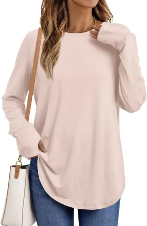 AUTOMET Womens Long Sleeve Shirts Crew Neck Casual Tshirts Fall Fashion Tops Loose Fit Lightweight Y2k Outfits Clothes