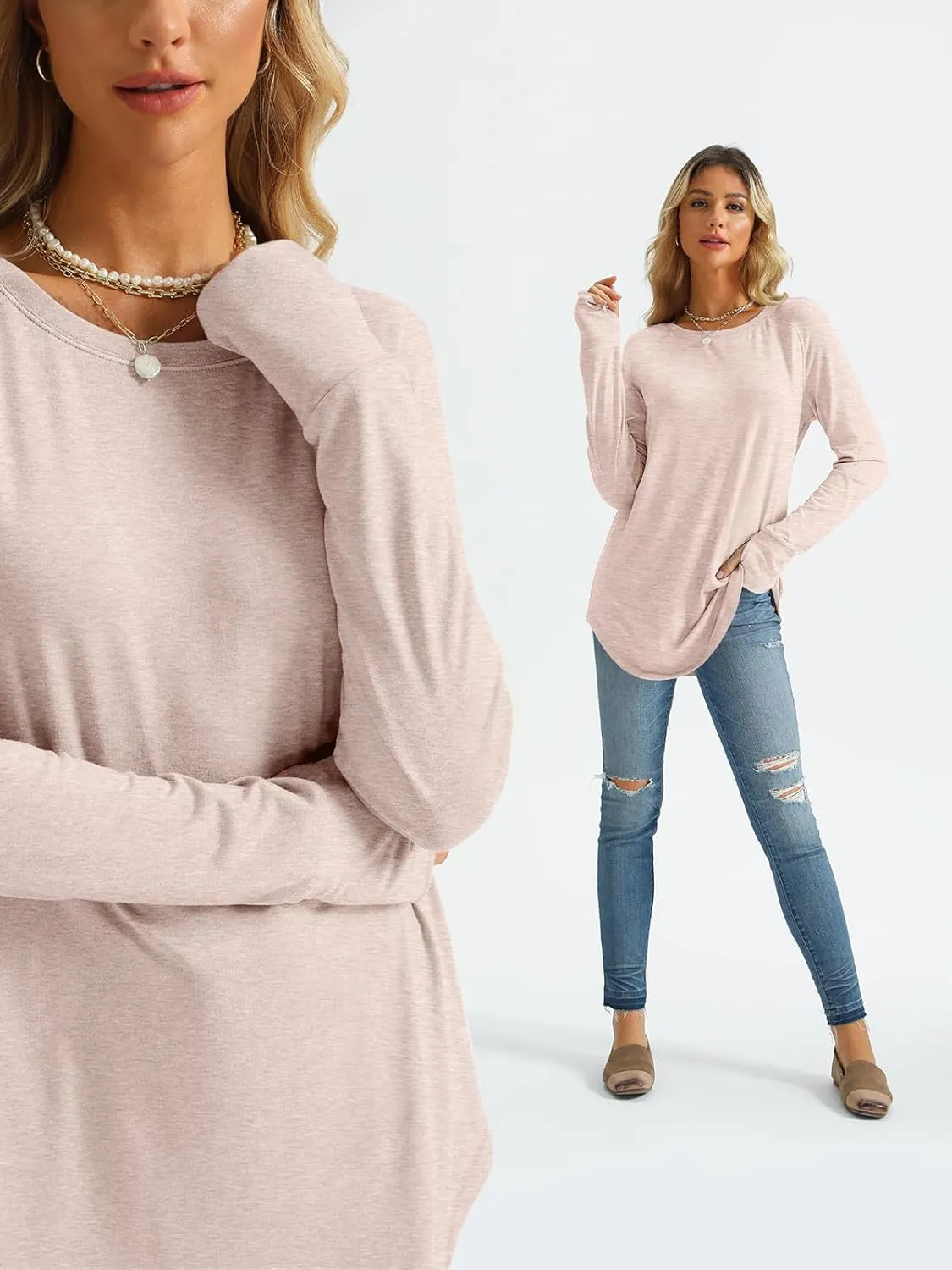 AUTOMET Womens Long Sleeve Shirts Crew Neck Casual Tshirts Fall Fashion Tops Loose Fit Lightweight Y2k Outfits Clothes
