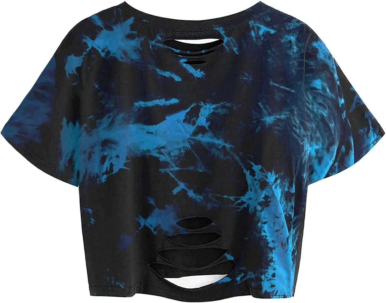 Avanova Women Tie Dye Graphic Ripped Tee Shirt Oversized Short Sleeve Distressed Crop Top