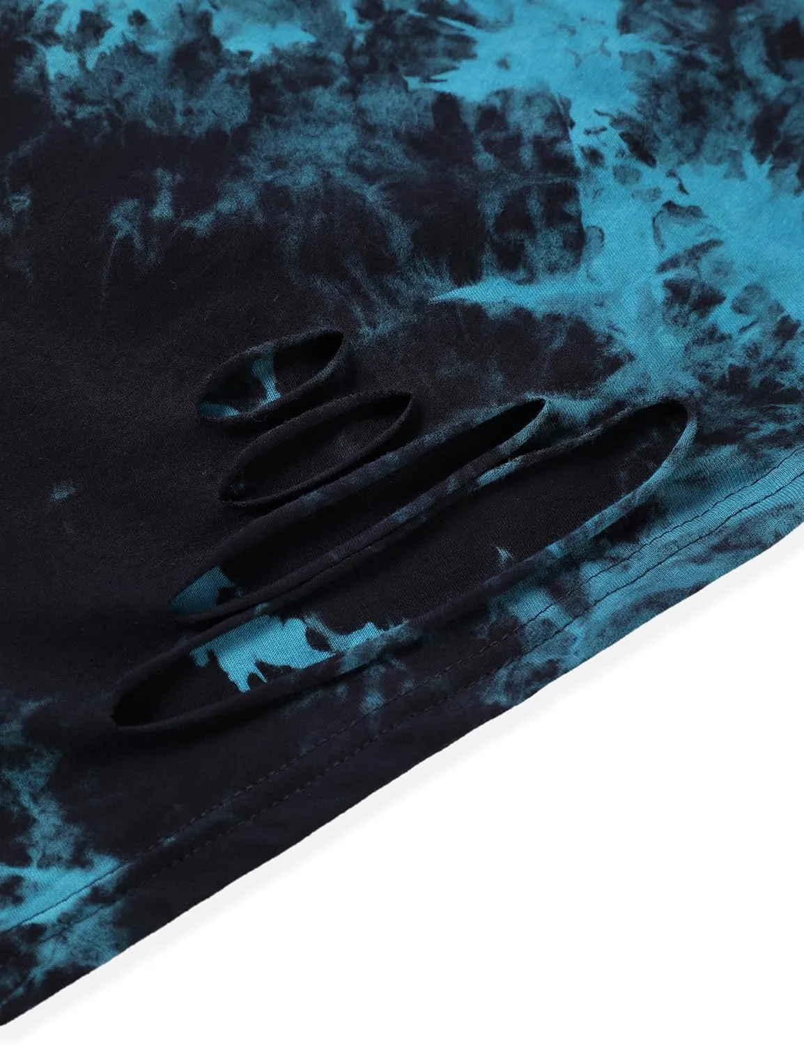 Avanova Women Tie Dye Graphic Ripped Tee Shirt Oversized Short Sleeve Distressed Crop Top