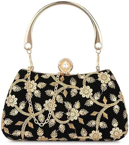 Azan International Clutch Purse Satin Pearl Evening Bag Handbag Chain Strap Shoulder Bag
