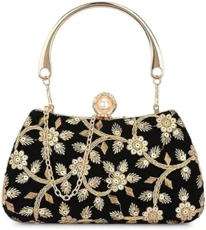 Azan International Clutch Purse Satin Pearl Evening Bag Handbag Chain Strap Shoulder Bag