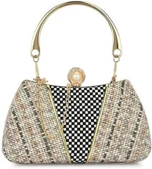 Azan International Clutch Purse Satin Pearl Evening Bag Handbag Chain Strap Shoulder Bag