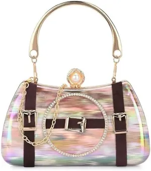 Azan International Clutch Purses for Women Evening Wedding Formal - Round Pearl Clasp Handbag - Crystal Diamond Bag