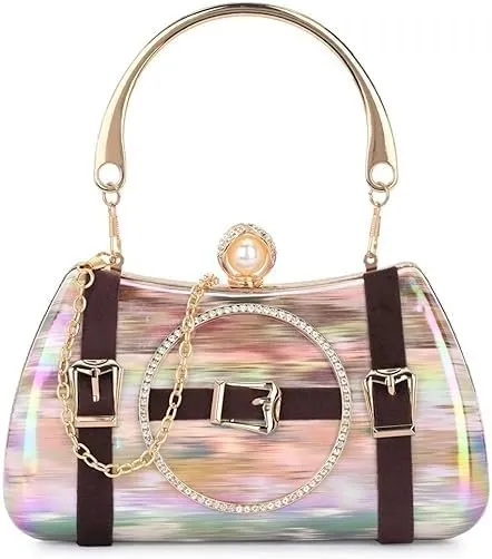 Azan International Clutch Purses for Women Evening Wedding Formal - Round Pearl Clasp Handbag - Crystal Diamond Bag