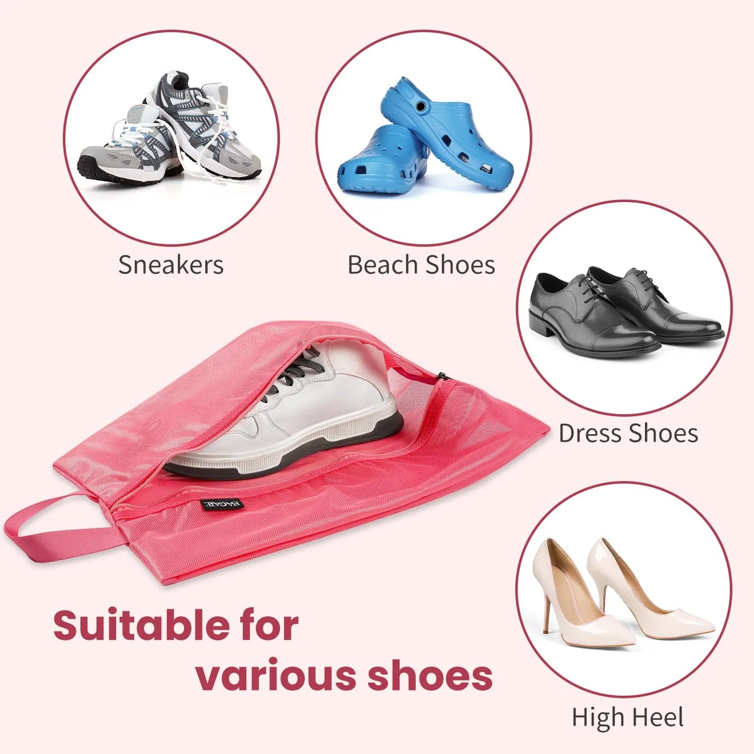 Bagail Shoe Bags for Travel,2 Set Shoe Bag for Storage in Closet,Transparent Shoe Packing Organizers with YKK Zipper (L 17"x10"x5", Coral 2pcs)
