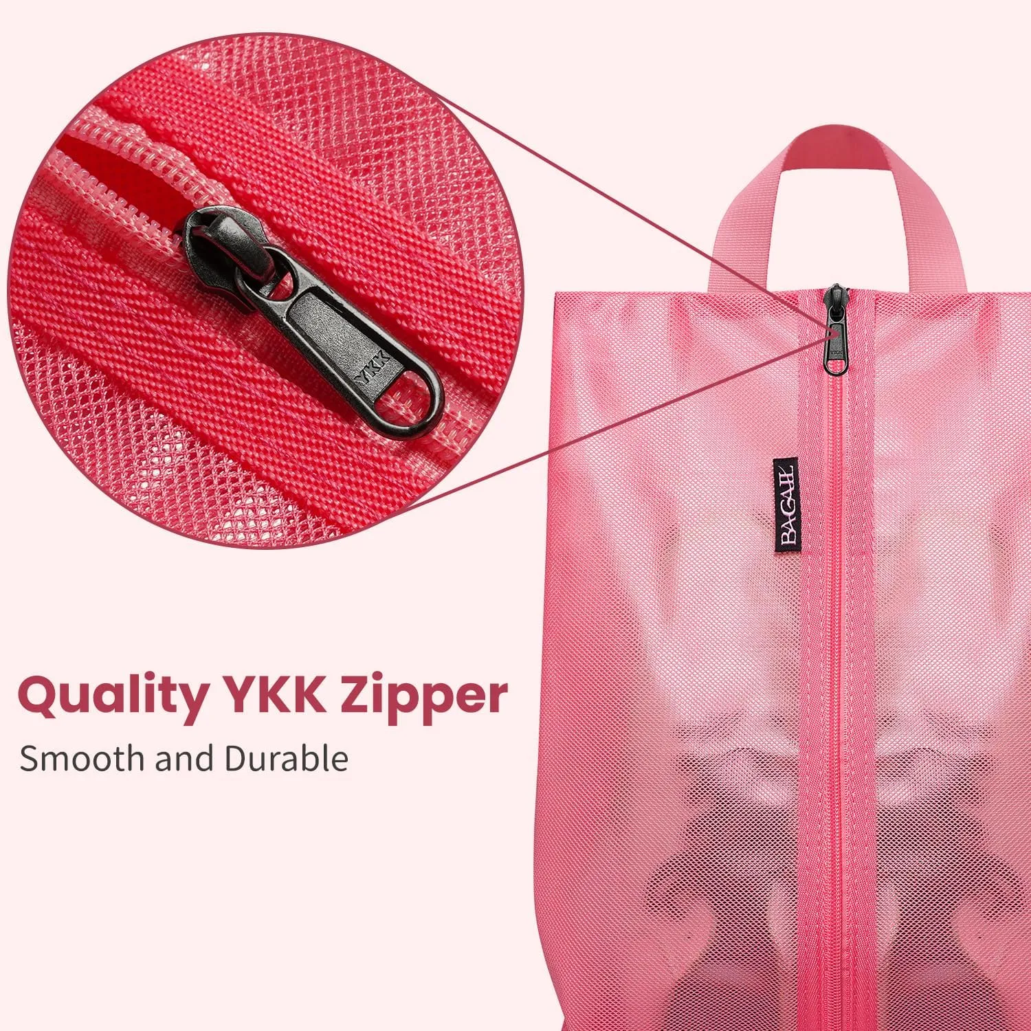 Bagail Shoe Bags for Travel,2 Set Shoe Bag for Storage in Closet,Transparent Shoe Packing Organizers with YKK Zipper (L 17"x10"x5", Coral 2pcs)