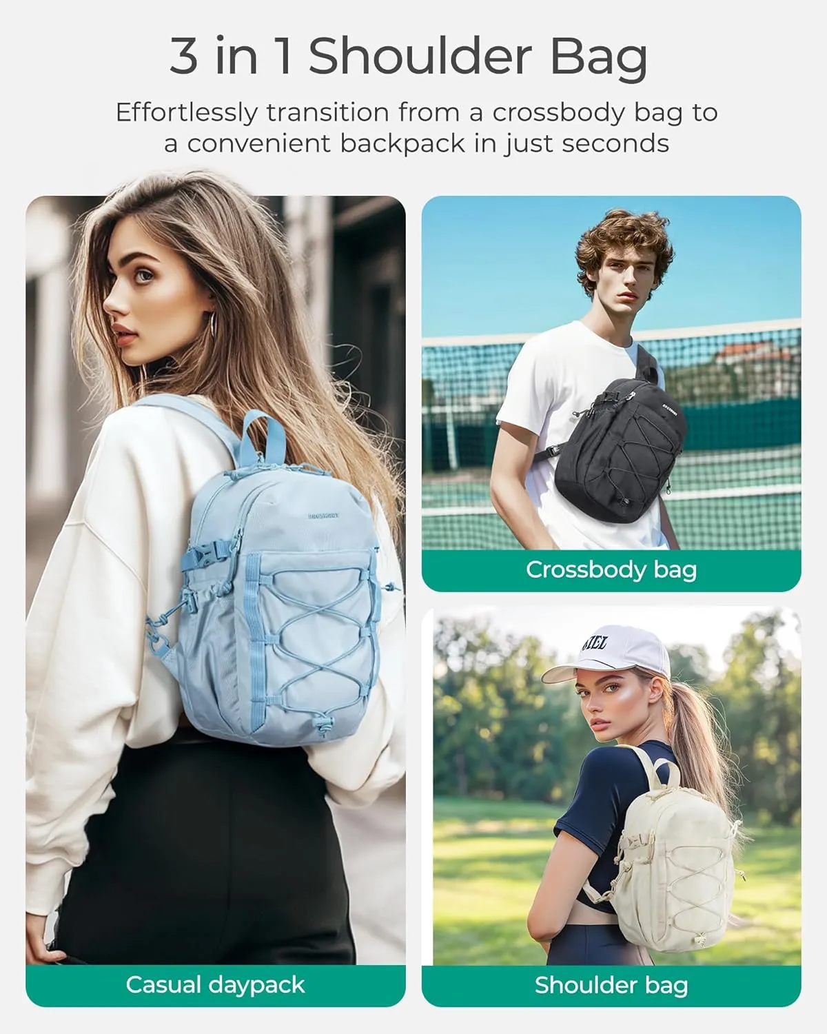 BAGSMART Small Crossbody Sling Bag, Crossbody Daypack, Chest Shoulder Bag Hiking Small Backpack for Casual Travel Sport