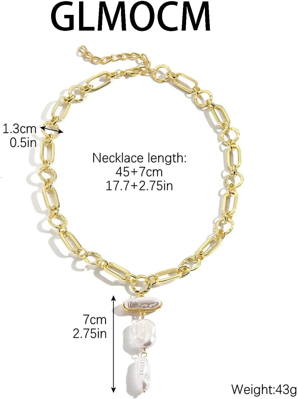 Baroque Gold Irregular Pearl Pendant Necklace - Vintage Charm Choker, Chunky Chain - Pearl Jewelry Gifts for Women