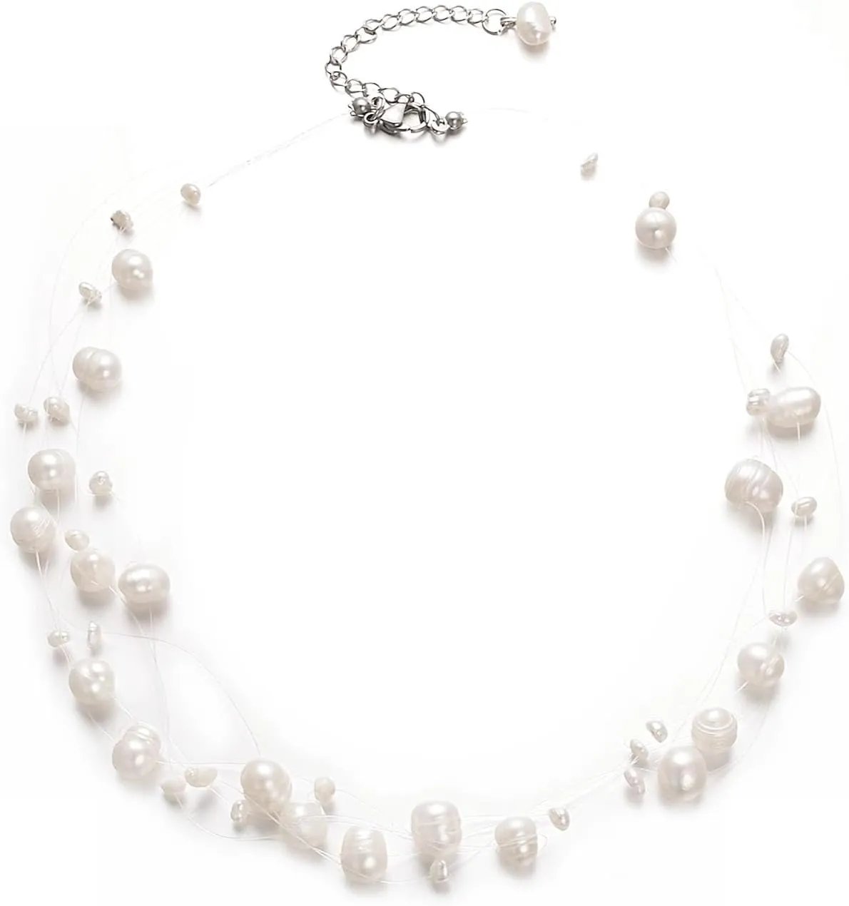 Baroque Multilayer Pearl Necklace for Women White Black Pearl Strand Handmade Wedding Jewelry