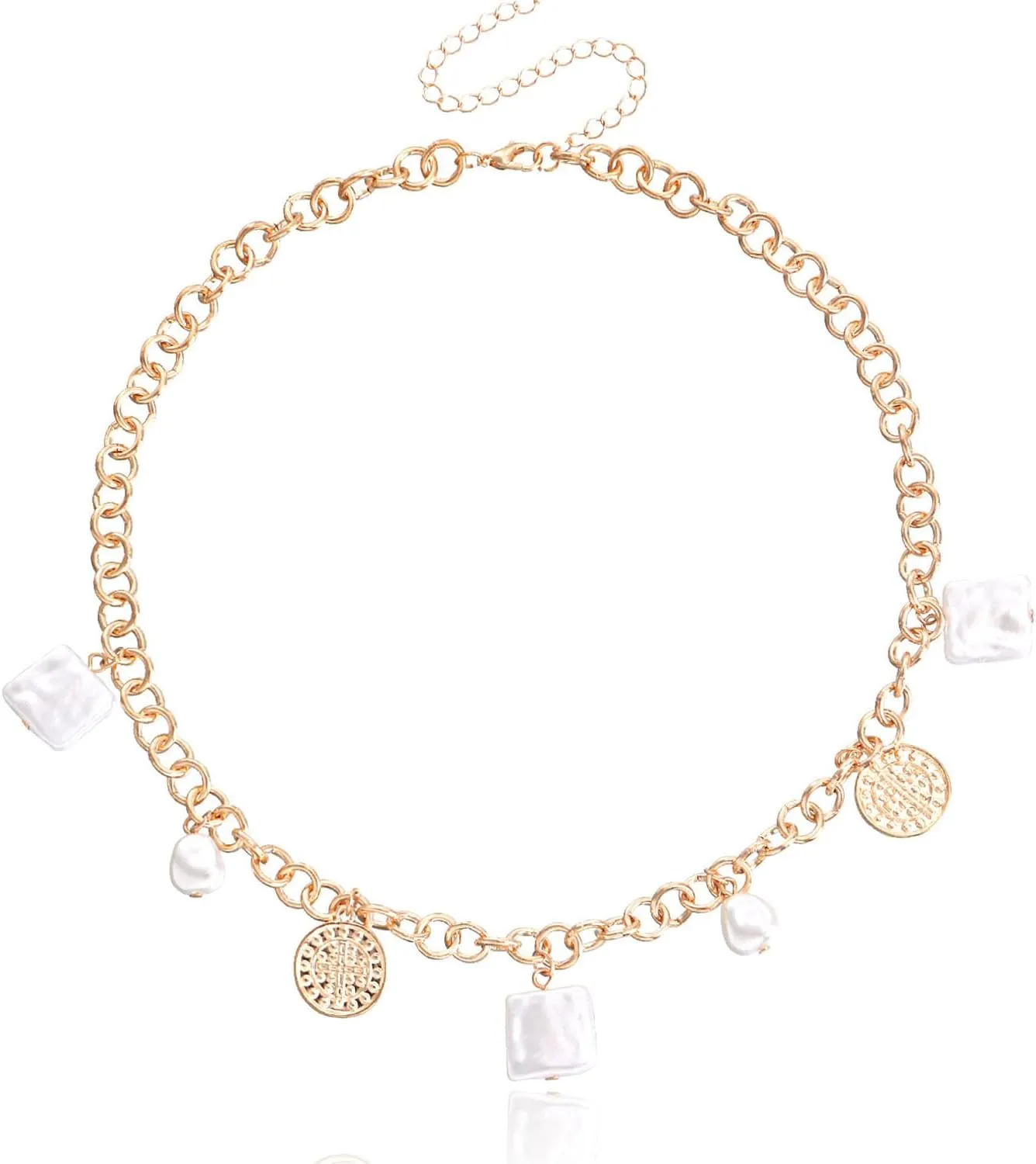 Baroque Pearl Necklace for Women Square Ellipse Pearl Pendant Necklace Coin Pendant Necklace Pearl Chunky Necklace Irregular Pearl Necklace Dainty Pearl Jewelry for Women