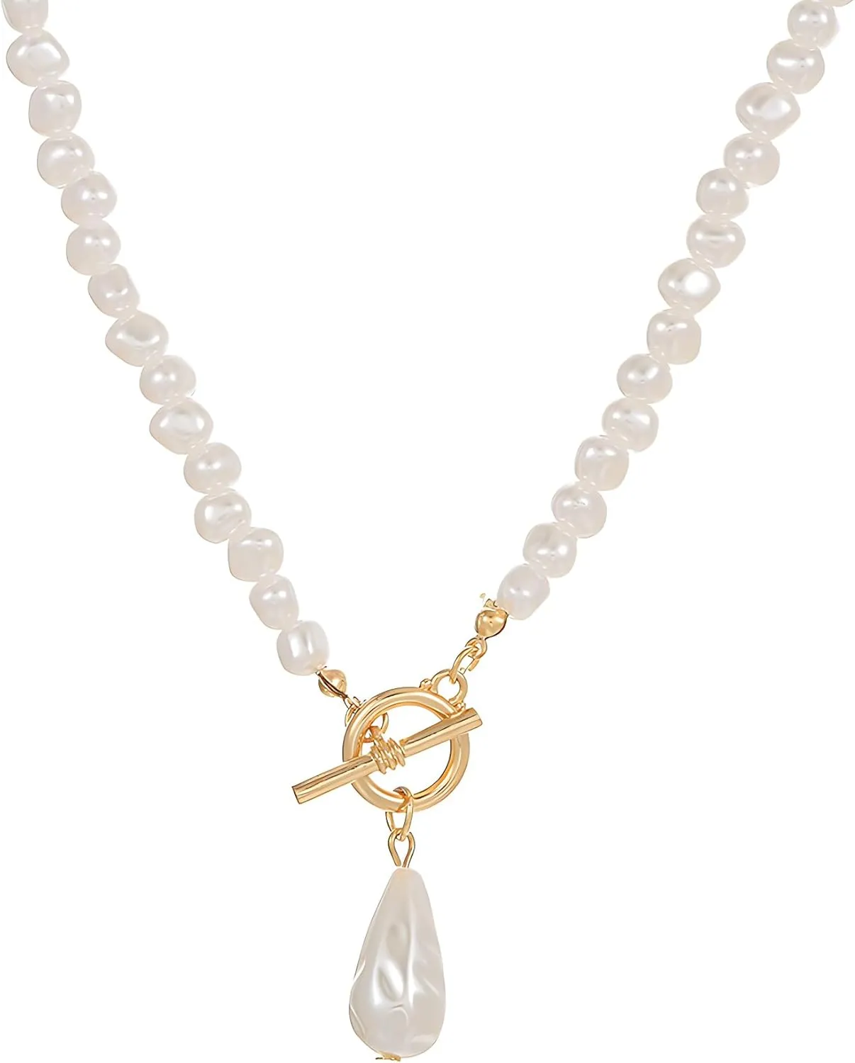 Baroque Pearl Necklaces for Women Dainty Irregular Pearl Choker Necklace White Freshwater Pearl Beaded Necklace Vintage Pearl Charm Choker Necklace Birthday Wedding Jewelry for Women Bride