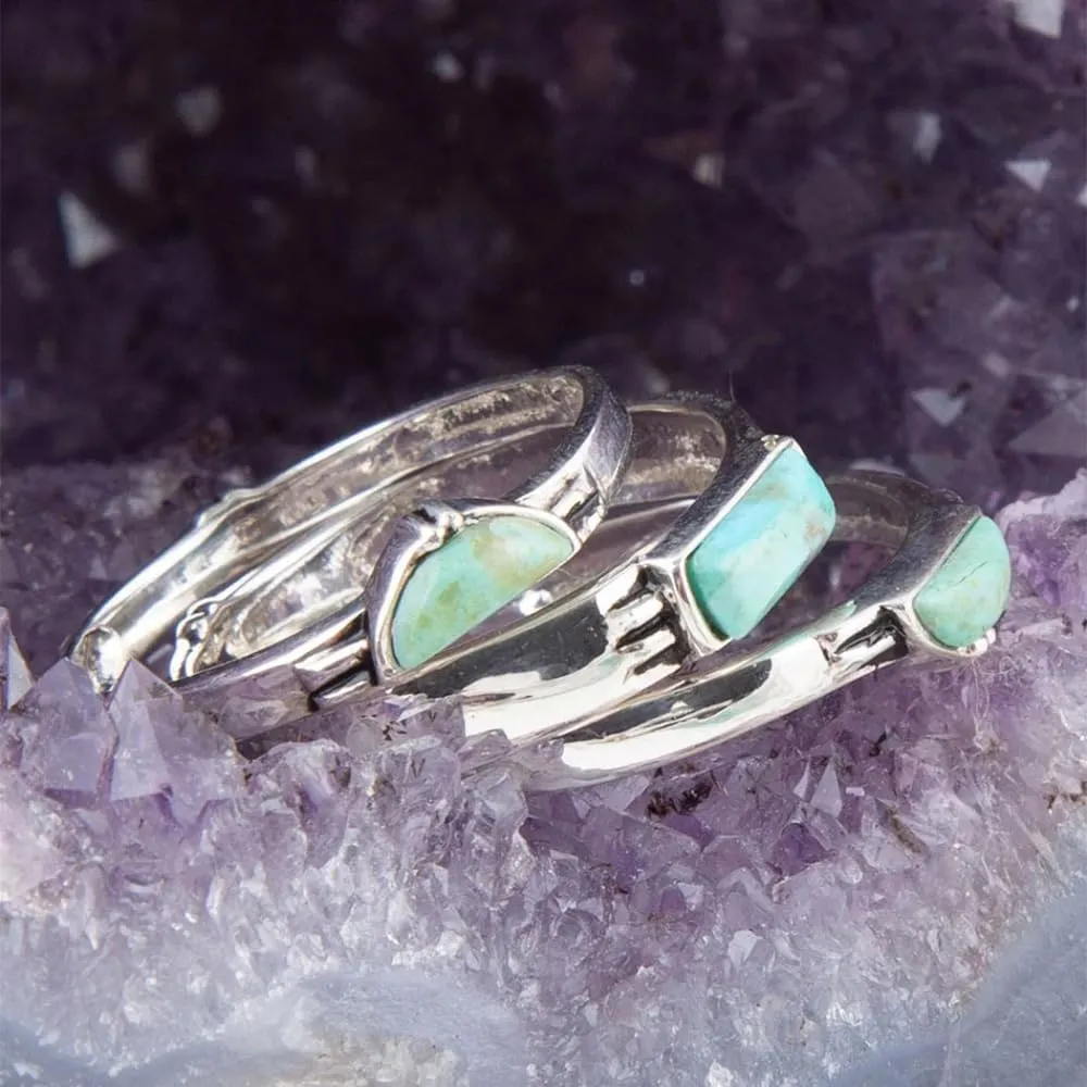 Barse Jewelry Triple Stack Shaped Turquoise and Sterling Silver Ring Set