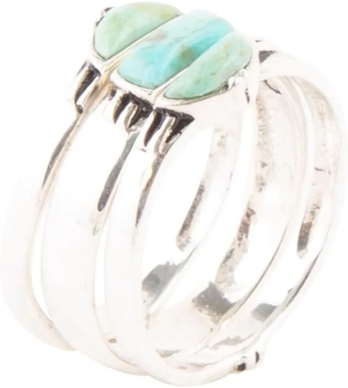 Barse Jewelry Triple Stack Shaped Turquoise and Sterling Silver Ring Set