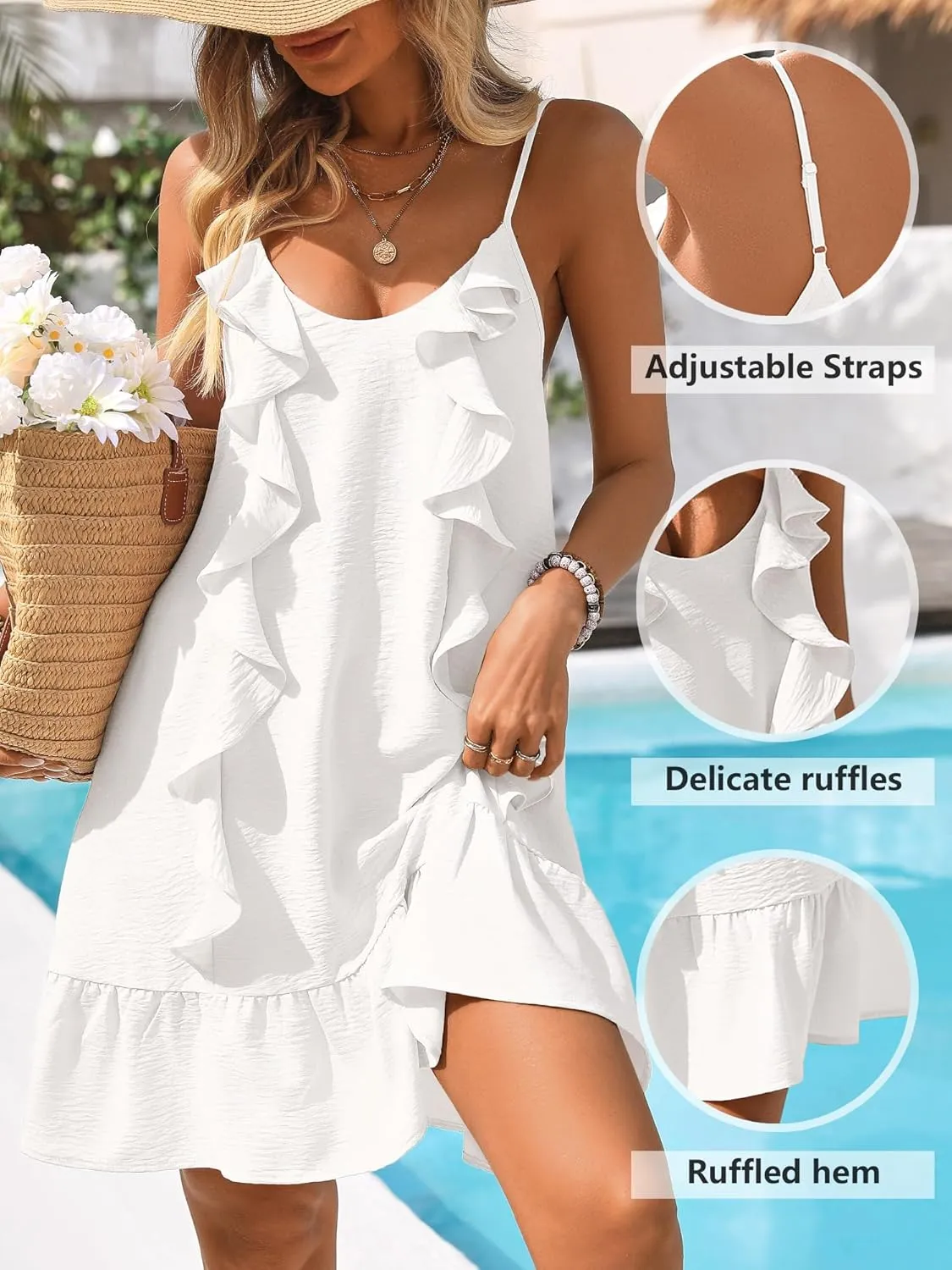 BB&KK Womens Swimsuit Cover Up Dress Ruffled Spaghetti Strap Dress Summer Beach Vacation Bathing Suit Sundress Coverups 2025