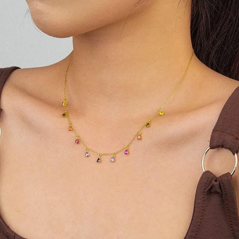 Beaded Droplet Choker Necklace, S925 Sterling Silver Cubic Zirconia Crystal Bezels Drop Charm Necklace Minimalist Simple Jewelry Gift